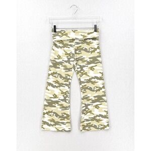 HARD TAIL Camo Cropped Flare Foldover Yoga Pant Women Medium Green White Y2K NEW